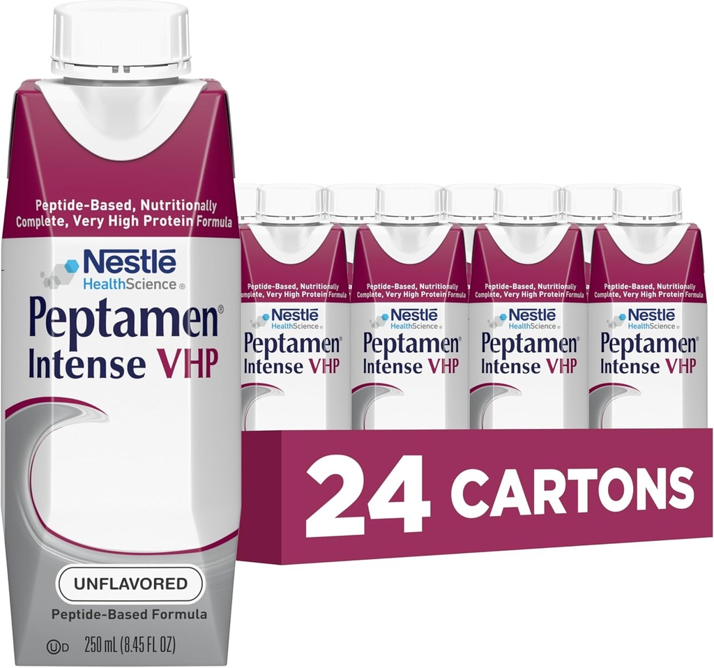 Nestlé Peptamen Intenso VHP Tubo de alimentación Fórmula desarmado 250 mL Carton 24 Ct