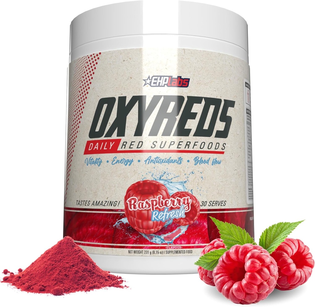 EHP Labs OxyReds Superfood Beets Powder - Nitric Oxide Supplement, Organic Beet Root Powder, Immune Support Suplemento " Prebiotics for Digestive Health, Beet Powder - Raspberry Refresh, 30 Servings