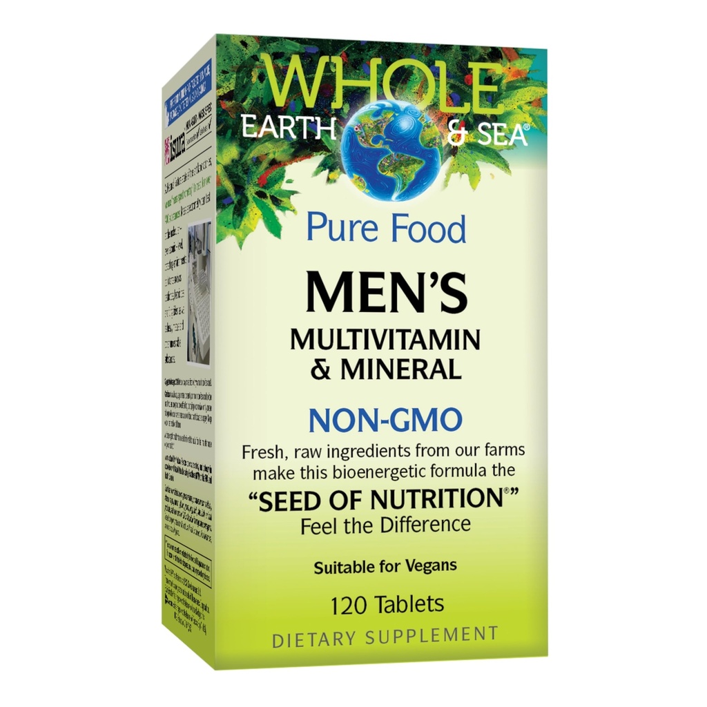 Natural Factors Whole Earth & Sea Men's Multivitamin & Mineral - Daily Health Supplement for Men Under 50 - Vegan, Non-GMO & Gluten-Free - 120 Tablets (60 Servings)