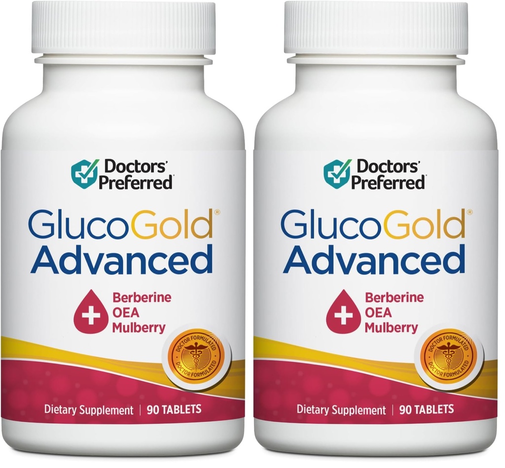 DOCTORS' PREFERRED Berberine with Cinnamon and Chromium GlucoGold Advanced 1000mg, 90 Tablets (Pack of 2)