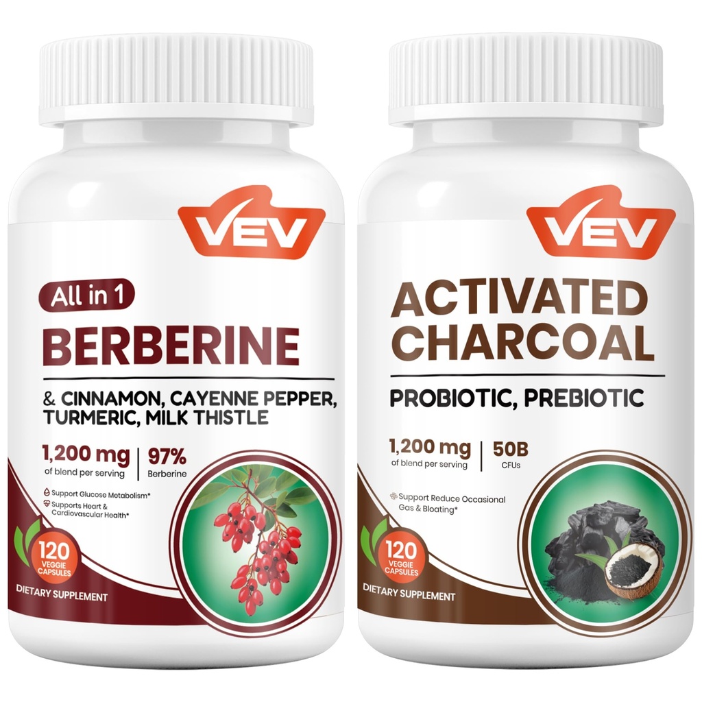 VEV Metabolism & Gut Detox Bundle – Berberine + Activated Charcoal Cleanse Support