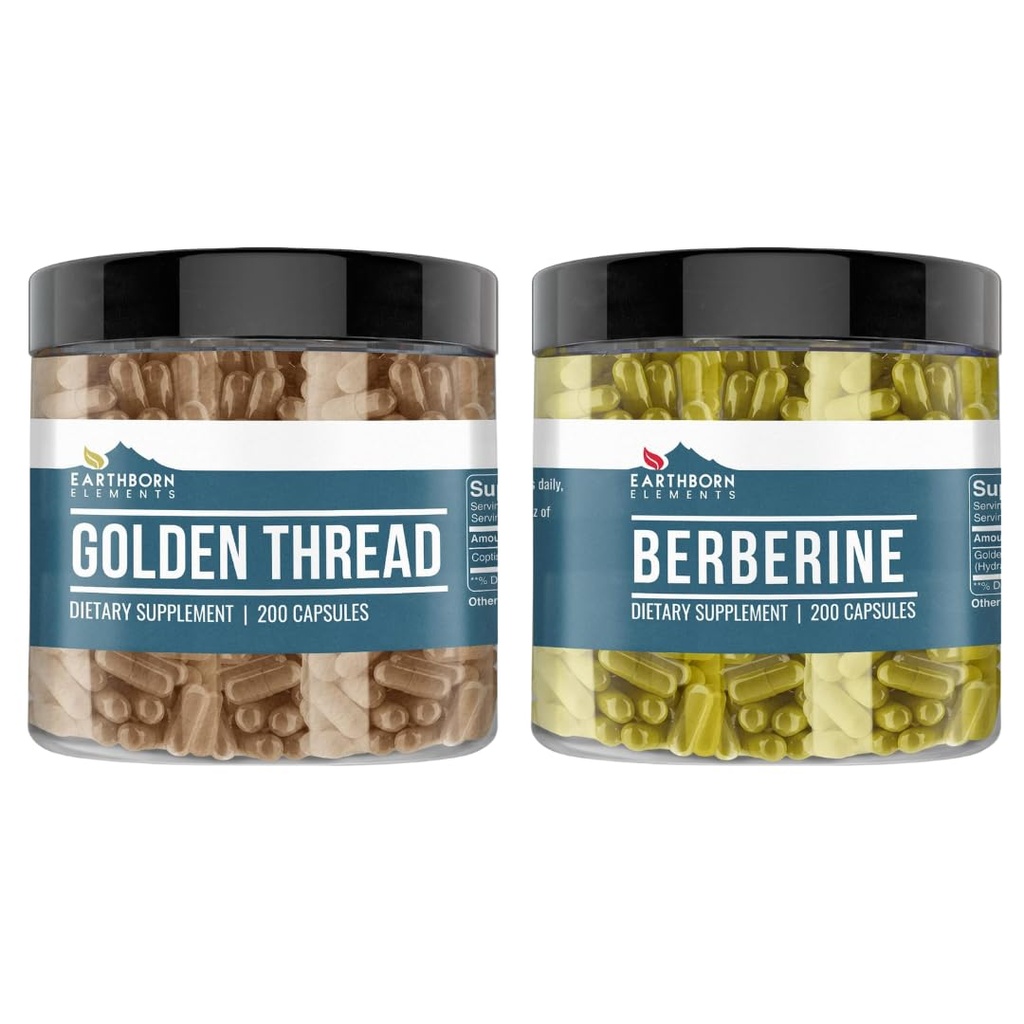 Earthborn Elements Berberine and Golden Thread Bundle, 200 Capsules Each, Pure & Undiluted, No Additives
