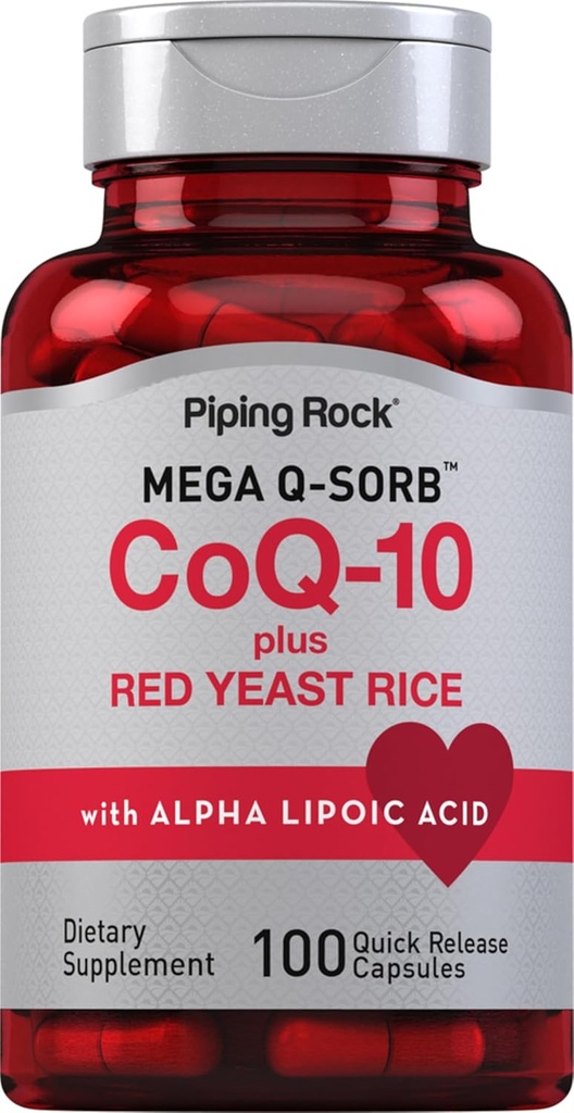 Piping Rock CoQ10 con Rice de levadura roja Silencio 100 cápsulas Silencio con Ácido Lipoico alfa Silencioso no GMO, Gluten Suplemento gratuito