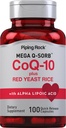 Piping Rock CoQ10 con Rice de levadura roja Silencio 100 cápsulas Silencio con Ácido Lipoico alfa Silencioso no GMO, Gluten Suplemento gratuito