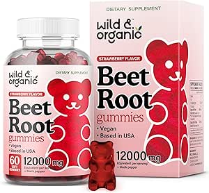 Wild &amp; Organic Beet Root Gummies 12000 mg - Red Beets Supplements for Women and Men with Beet Poroot Powder - 60 Pectin-Based Chews