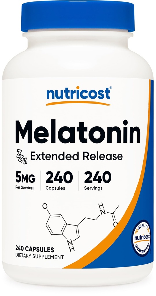 Nutricost Melatonin (5mg) 240 cápsulas - Extended Release Sleep Support, Vegan, GMO-Free, Gluten-Free