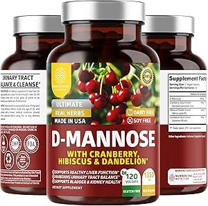 Número 1 Nutrición Premium D Mannose Suplemento para Mujeres y Hombres [Max Strength, 1350MG] Natural D-Mannose with Cranberry, Hibiscus and Dandelion for Urinary Tract Health, 120 Conde