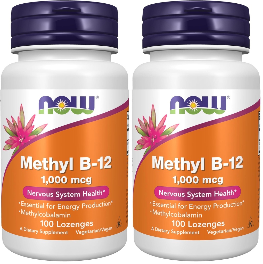 NOW Foods Supplements, Methyl B-12 (Methylcobalamin) 1,000 mcg, Nervous System Health*, 100 Lozenges (Pack of 2)