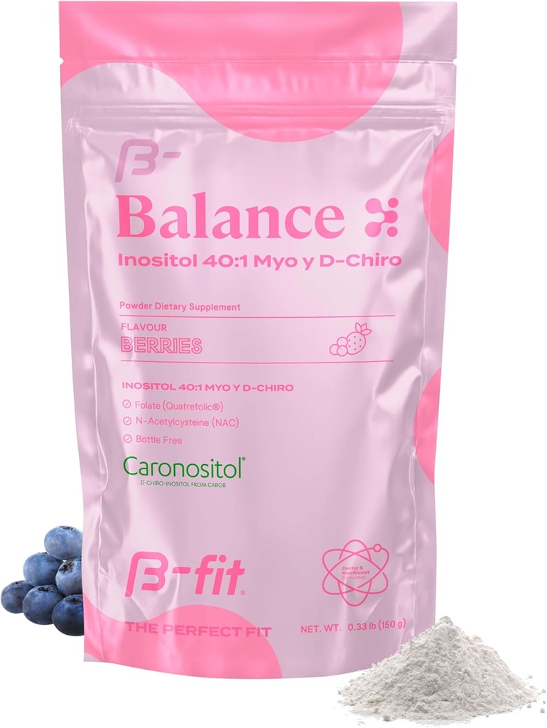 Inositol Balance 150g - Inositol 40:1 Myo & D-Chiro - Suplemento Alimentario Polvo - Sabor Berry - Ácido Fólico - No Aditivos - 100% Puro - Botella Gratis