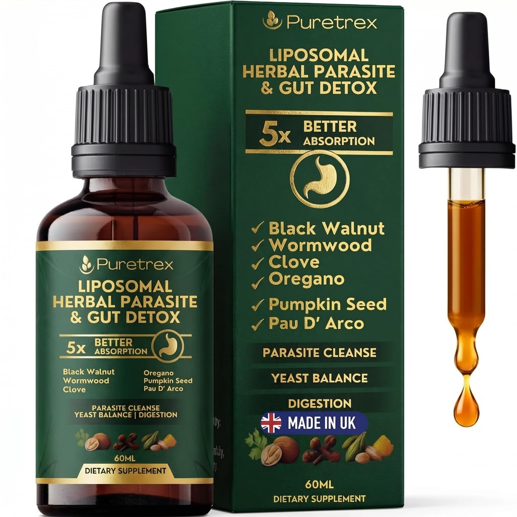Liposomal Herbal Parasite Drops & Gut Detox, 5X Better Absorption, 2 fl. oz., with Black Walnut, Wormwood, Clove, Oregano, Pumpkin Seed, PAU D'Arco