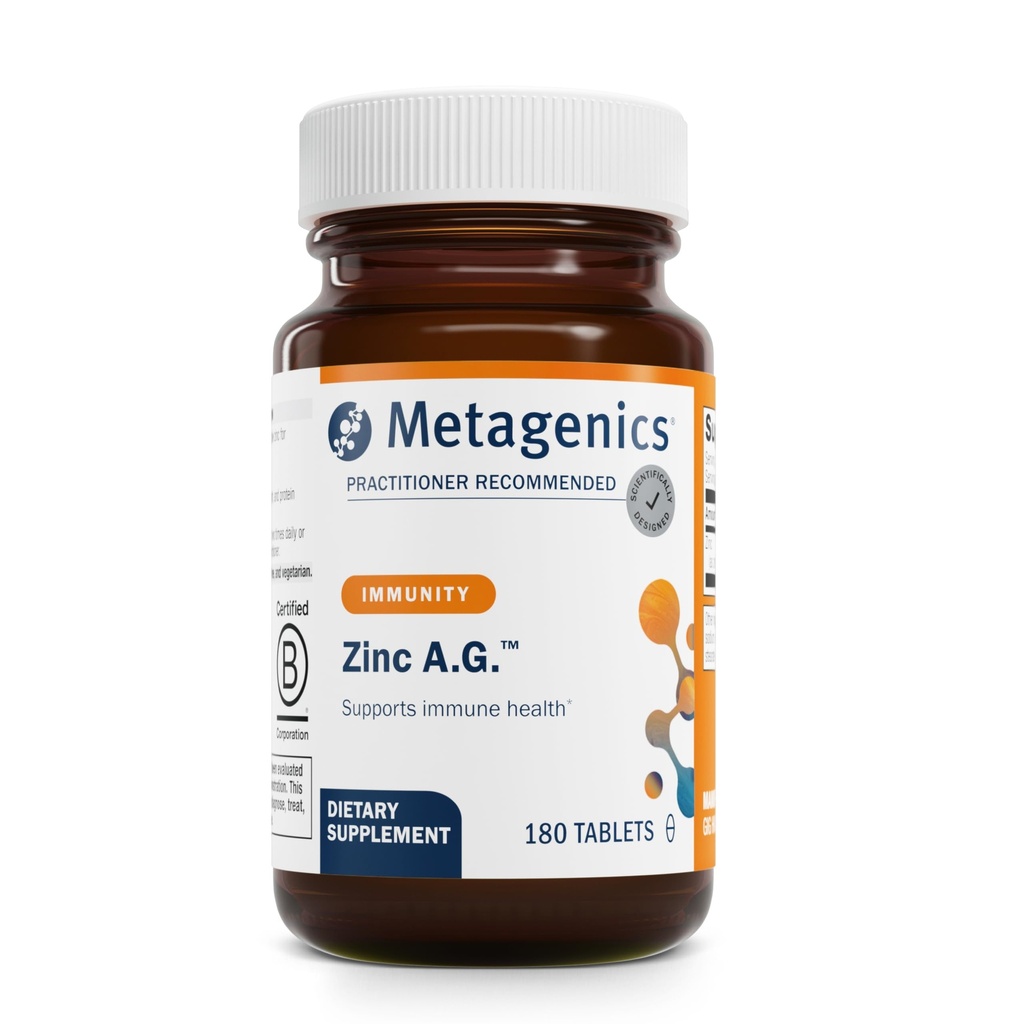 Metagenics Zinc A.G. - Zinc altamente absorbable con arginina &amp; glicine Chelates - Soporta función inmune, salud ósea, habilidad & energía metabolismo - libre de gluten - 180 tabletas