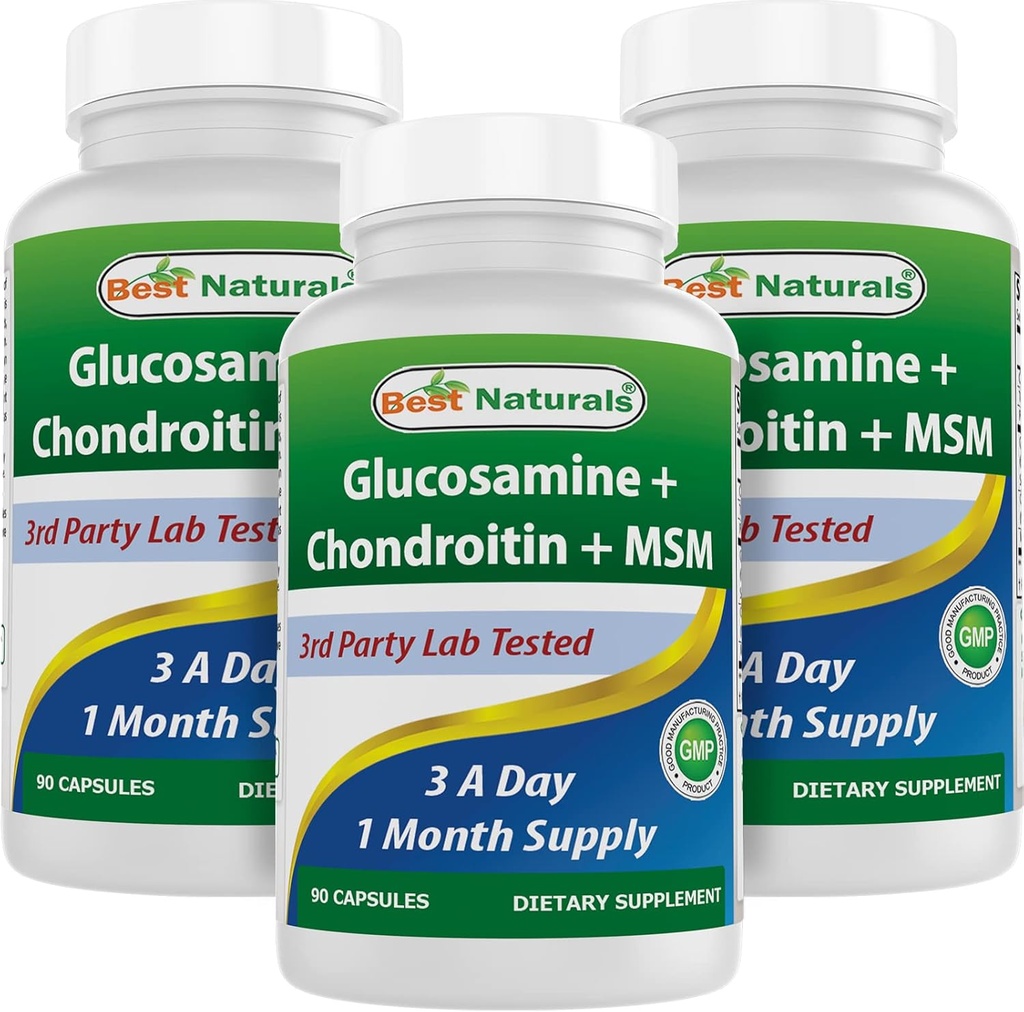 Best Naturals, Glucosamine Chondroitin MSM Suplementos, 2600 mg por Serving, 90 cápsulas (90 Cuenta (Pack of 3))