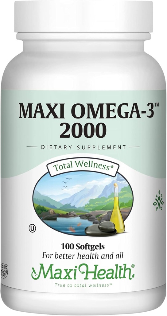 Maxi Health Omega 3 Fish Oil 2000mg – Fish Oil Omega 3 Supplements with No Fishy Aftertaste – Triple Strength EPA DHA – Kosher Omega3 Supplement to Help Support Overall Wellness (100 Softgels)