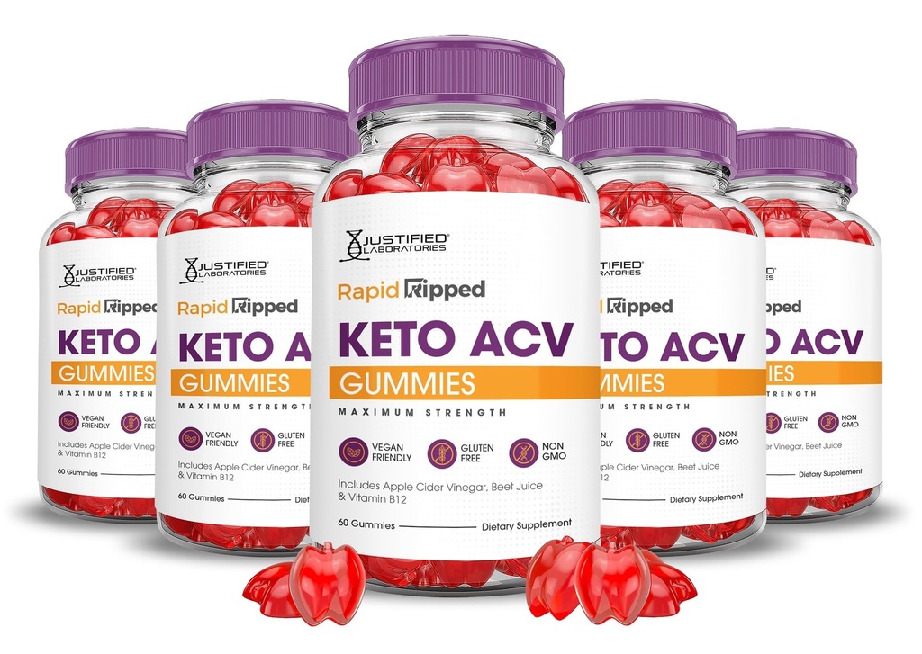 (5 Pack) Rapid Ripped Keto ACV Gummies Advanced Formula 1000MG Rapidripped Keto Gummies Apple Sider Vinegar Formulado con Pomegranate Beet Juice Powder B12 Vegan Non GMO 300 Gummys
