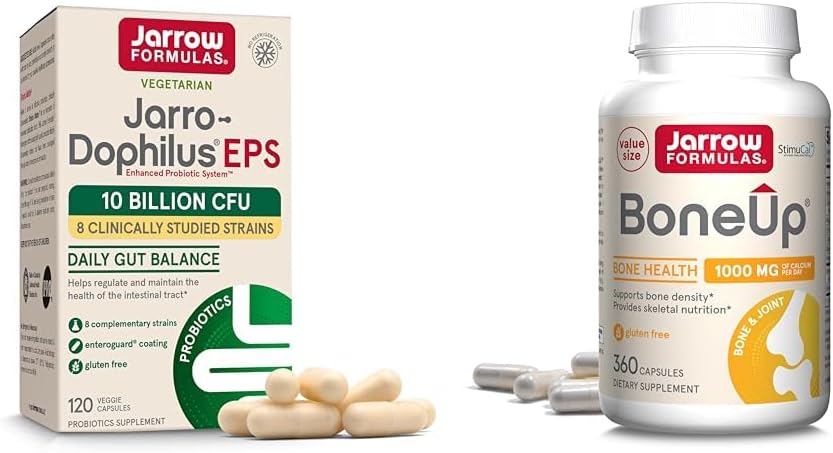 Jarrow Formulas Probióticos &amp; Bone Support Suplemento Bundle con Jarro-Dophilus EPS 10 Billones CFU y BoneUp con vitamina D3, K2 &amp; Calcio