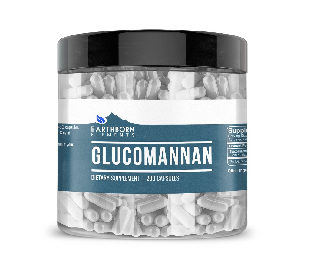 Earthborn Elements Glucomannan, 200 Capsules, Pure & Undiluted, No Additives