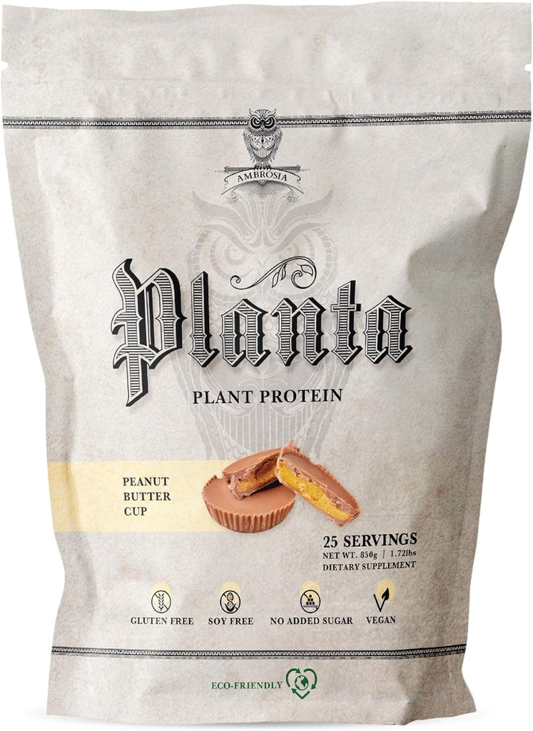 Ambrosia Planta - Premium Plant-Based Protein ¦ Vegan & Keto Friendly ¦ Gourmet Flavors with No Bloating or Stomach Upset TEN Gluten &amp; Soy Free TEN No Añadido Sugar TEN 25 Servings ← Copa de mantequilla de maní
