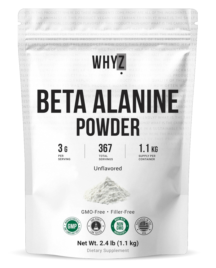 Beta-Alanine Powder, 2.4 lb, Unflavored Supplement for Pre Workout Micronized Beta-Alanine Powder for Easy Mixing Vegan Non-GMO Gluten-Free, 1100g