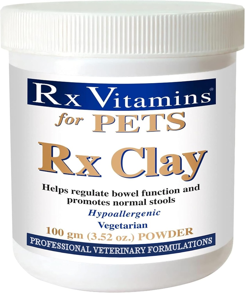 Vitaminas Rx Polvo de arcilla para mascotas - Anti Gas " Anti diarrea para perros " Cats - Pet Digestive Health " Stool Support - Cat " Dog Supplement for Elimination- 3.52 oz.