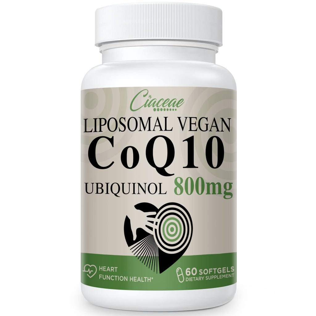 Liposomal CoQ10 800mg Ubiquinol Softgel, Max Absorption Ubiquinol Coenzyme Q10, Ubiquinol CoQ10 Supplement for Antioxidant, Heart Function & Energy Production, Pure CoQ10 800mg, 60 Vegan Softgels