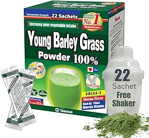 Yamamoto Kanpoh YAMAKAN Barley Grass Juice Powder, Young Barley Grass Powder Rich en Minerales, Vitaminas &amp; Proteína de base vegetal para Hombres Mujer, Grass Juice de Japón, No GMO 22 Conde