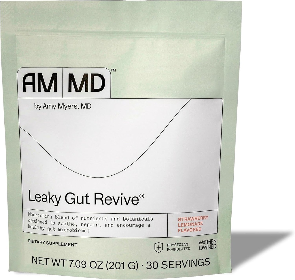 Amy Myers MD Leaky Gut Revive - Gluten-Free &amp; Non-Dairy - Botanical Blend for Healthy Gut Support - GI Health Support with Prebiotic Fiber - Strawberry Lemonade, 7.09 oz (30 Servings)