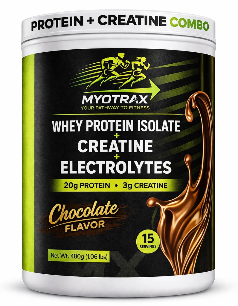 Combo de pólvora Proteína y Creatina: Pólvora de Proteína Whey Protein con electrolitos Creatina – 20g Proteína, 3g Monohidrato de Creatina – Libre de azúcar, Keto Friendly – Chocolate – 15 Servimientos