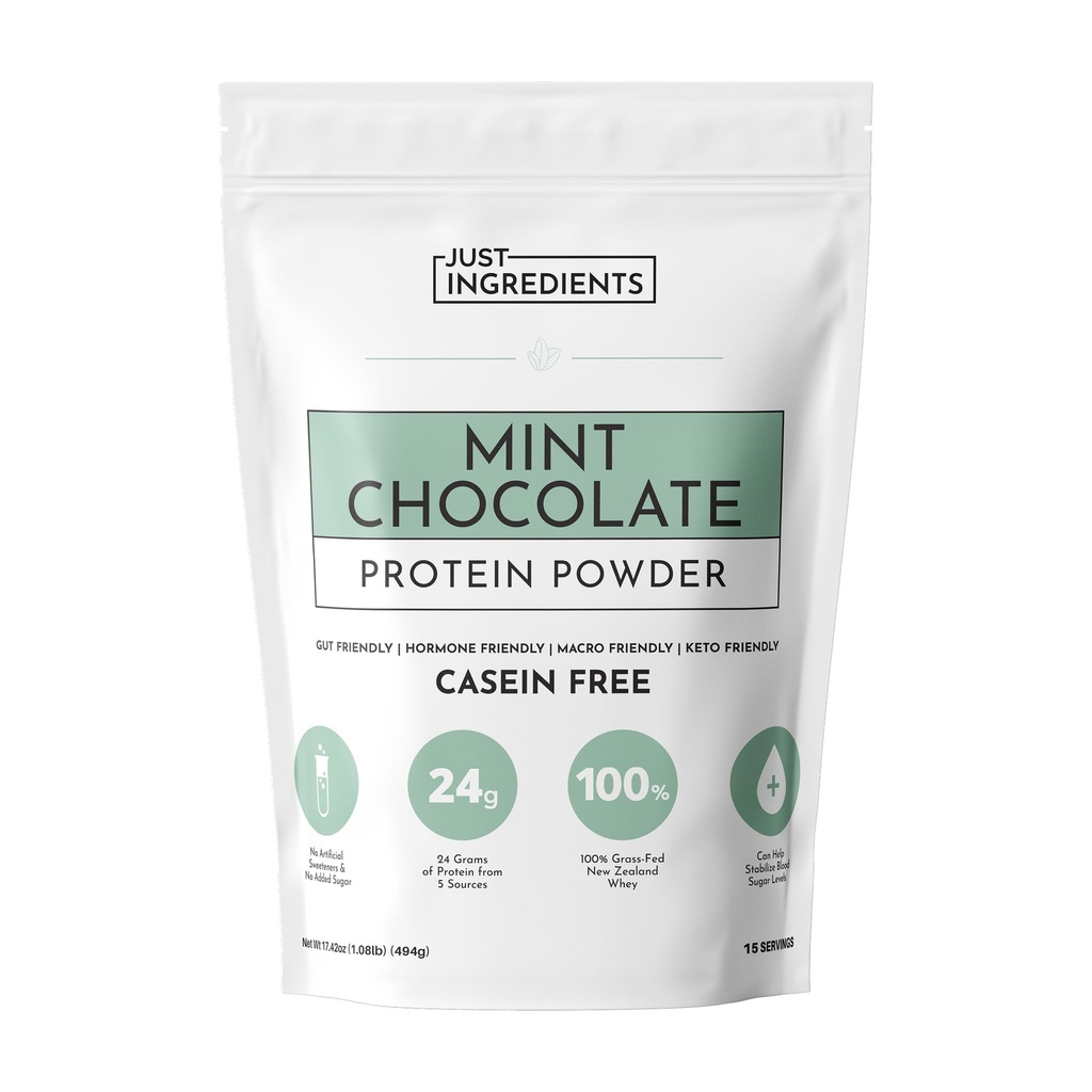 Mint Chocolate Protein Powder | 15 Servings | 24g Grass-Fed New Zealand Whey + 4 Additional Protein Sources | No Added Sugar | Naturally Sweetened | No Gums or Fillers | Casein-Free Blend
