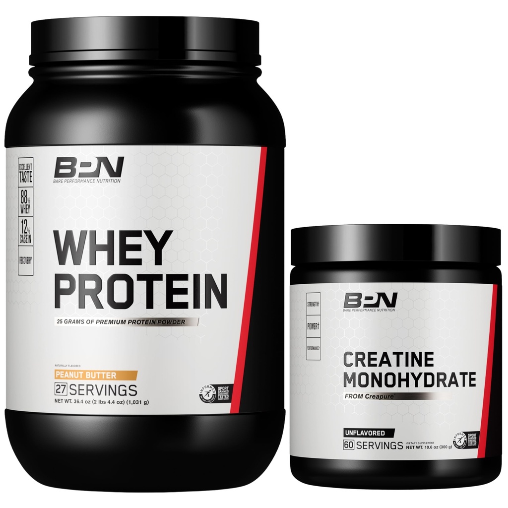 BARE PERFORMANCE NUTRITION BPN Whey Peanut Butter Protein + Creatine 60 Serving Bundle