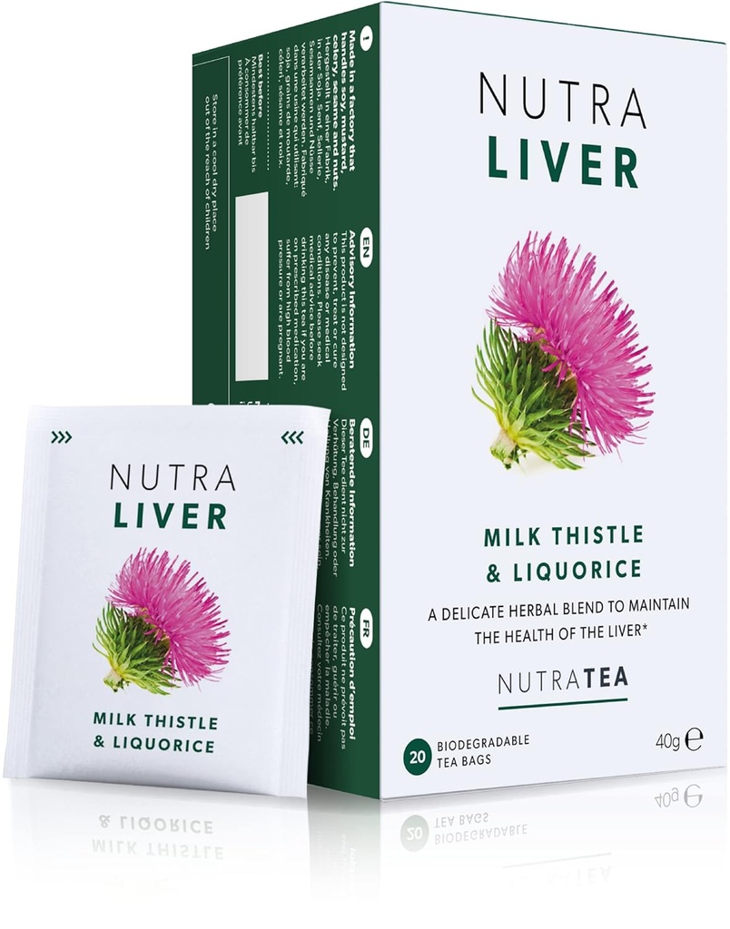 NUTRALIVER - Liver Detox " Cleanse Tea - Milk Thistle, Turmeric " Fennel - 40 Enveloped Tea Bags - Herbal Tea - 2 Pack