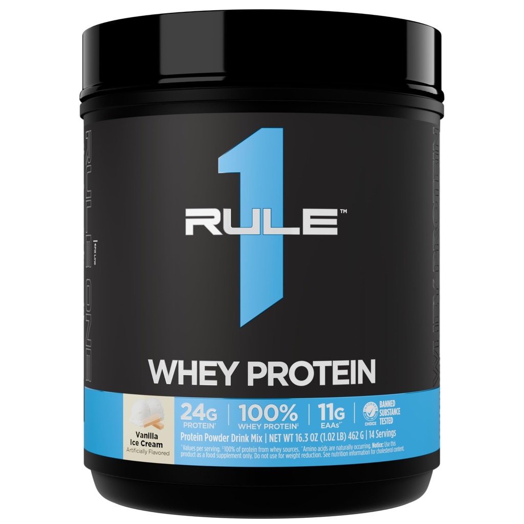 Regla 1 Proteínas Whey Protein – 24g Proteína de acción rápida de todas las fuentes con EAAs ocurridas naturalmente &amp; BCAAs para la recuperación de ejercicios o cualquier uso en cualquier momento (1 libra, Crema de hielo de vainilla)