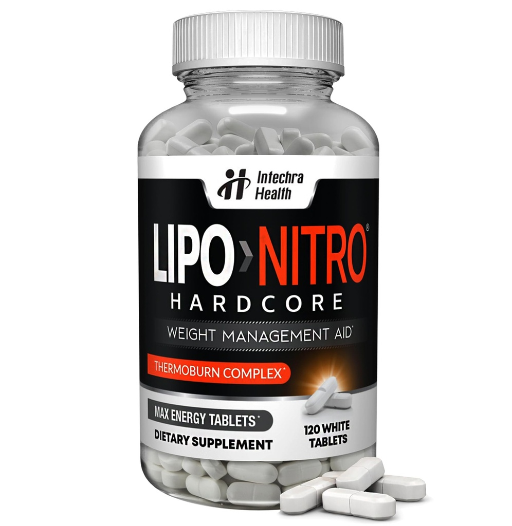LipoNitro® Thermo-Burn Diet Pills with Nitro Energy Dietary Supplement Manufactured in USA - 120 White Tablets