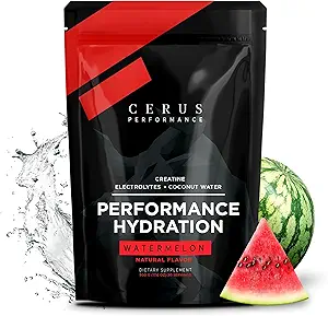 Rendimiento Cerus - Rendimiento Hidratación Electrolítico Polvo – Watermelon Flavor, 5g Monohidrato de Creatina, 500mg Polvo de Agua de Coco – Soporta resistencia, recuperación de músculos &amp; Keto 30 Servimientos