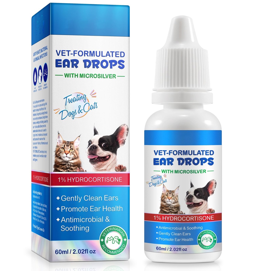 Ear Infection Treatment Drops for Dogs and Cats,with 1% Hydrocortisone Soothing Dog Yeast Infection, Itchy Ear Relief-Treats Ear Infections for Dogs & Cats - 2 fl oz