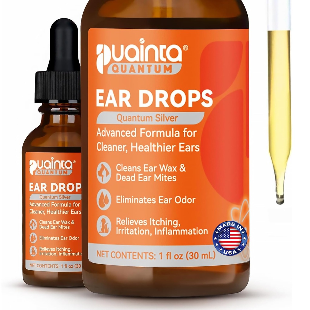 PUAINTA Dog Ear Cleaner, Natural Dog Ear Drops and Infection Treatment, Quantum Silver Dog Ear Cleaning Solution for Itching, Irritation & Wax Build-Up,1oz