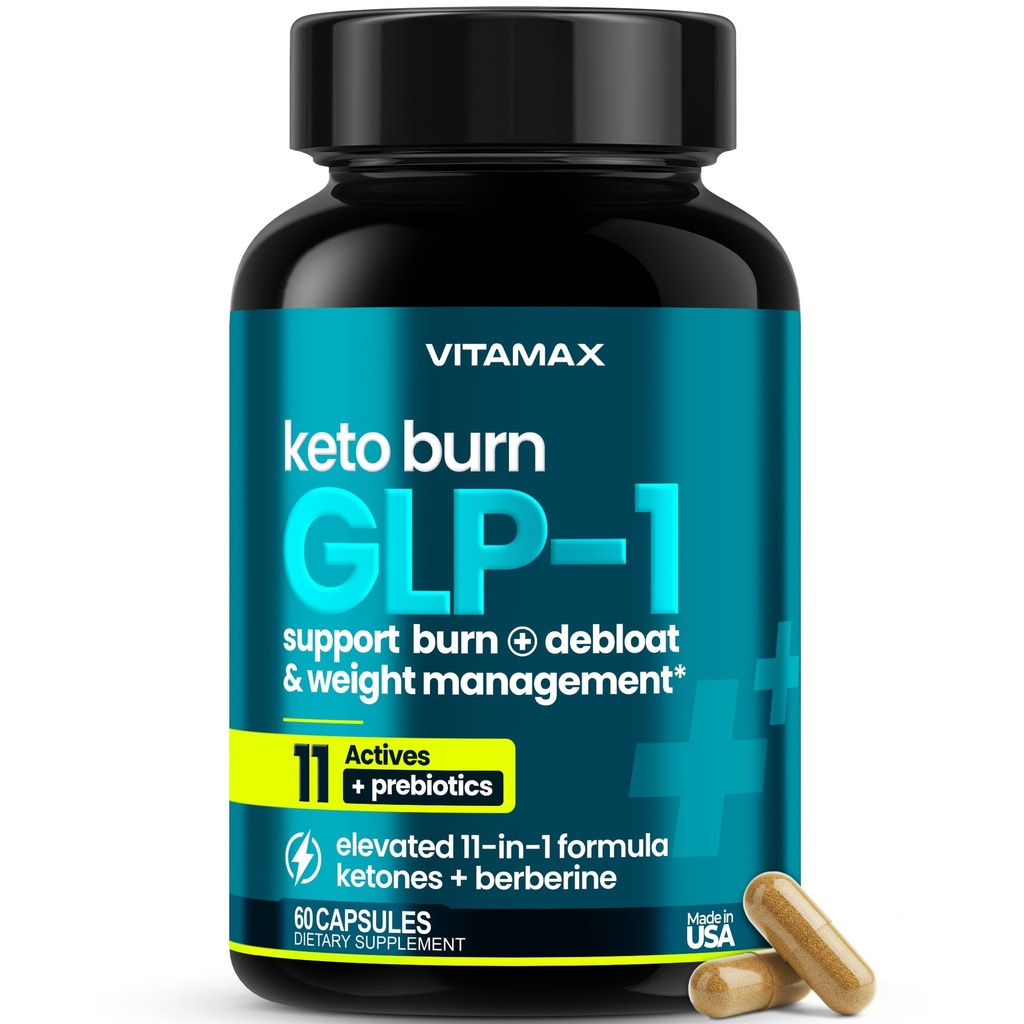 Vitamax GLP-1 Support Supplement for Weight Loss & Fat Burner for Men & Women – Ketone Metabolism Support with BHB Ketones, ACV, Berberine, Polyphenols & Prebiotics for Appetite, Digestion & Cravings