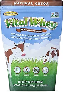 Polvo de proteína de grano para la vitalidad inmune, Cocoa natural 2.5lbs (56 Servings), 15g Protein Per Serve, Vital Whey, Holístico limpio, Wellness Nutrition