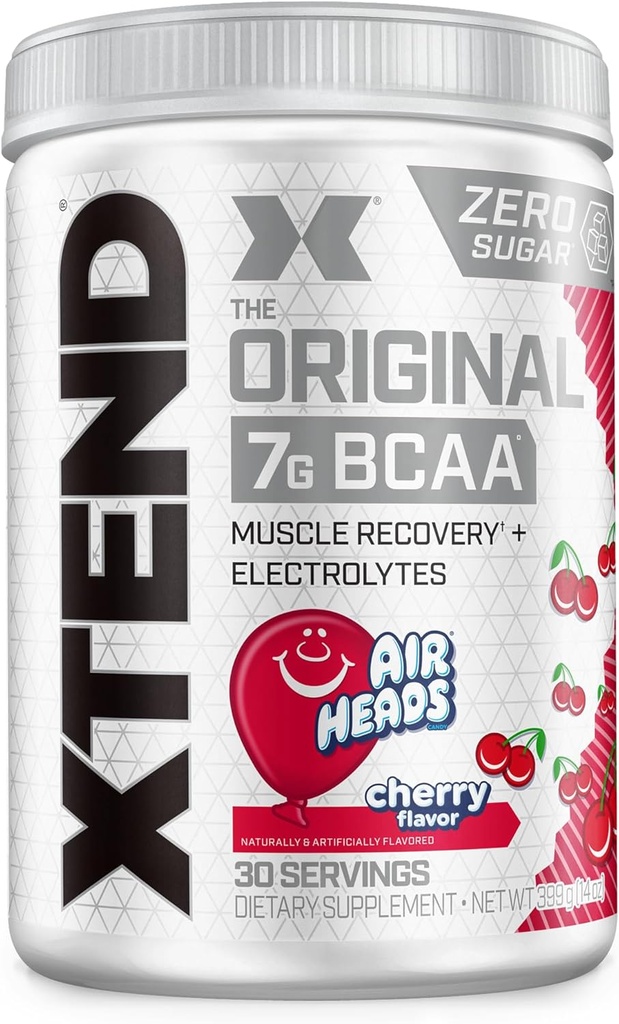 Xtend Original BCAA Powder Airheads Candy Flavor, 7g BCAA y 2.5g L-Glutamina, Sugar Free Post Workout Muscle Recovery Drink with Amino Acids for Men &amp; Women, 30 Servings