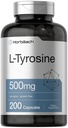 Horbäach L Tyrosine Supplement | 500mg | 200 Capsules | Free Form | Non GMO, Gluten Free Supplement