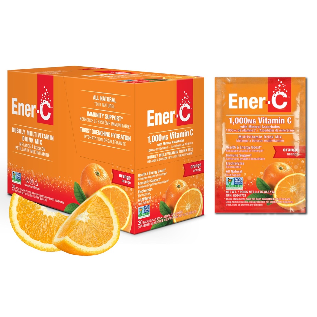 Mezcla de bebidas multivitamínicas ener-C - Packets de vitaminas para agua, paquetes de pólvora de electrolitos, mezcla de vitaminas, mezcla de líquido hidratante, boóster inmune para adultos, energía sana - naranja, 30 cuenta
