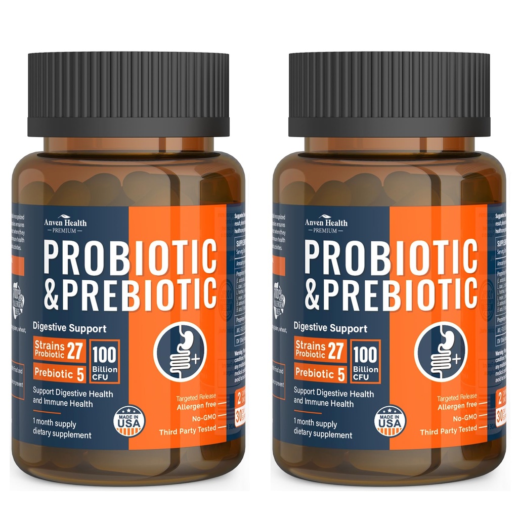 Probióticos de 100 millones para hombres y mujeres 27 Estrados 5 Prebióticos Orgánicos para la Salud Gut Digestiva &amp; Immune, Apoyos Bloating de gas de diarrea, No GMO, Zero Fillers – Hecho en USA120120 Caps