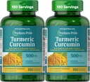 Curcumina de Turmeric Pride de Puritan 500mg, Standarized a 95% Cucuminoides, Suplemento dietético herbal para la salud antioxidante, 180 cápsulas de liberación de Radpid, paquete de 2
