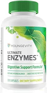 Youngevity Ultimate Enzymes® - Multi Enzymes for Digestion, Gas &amp; Bloating Relief - Betaine HCl, Ox Bile, Pancreatine 10X, Papain 6M, Pepsin 1:3000 (120 cápsulas)