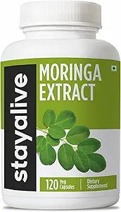 STAY ALIVE Moringa Capsules 1000mg, 20:1 Extracto, 120 Píldoras, Superalimentos Verdes con Fuerza Extra, 100% Pure Oleifera Leaf Powder, 2 Months Supply, All Natural, No GMO &amp; Gluten Free Moringa Supplement