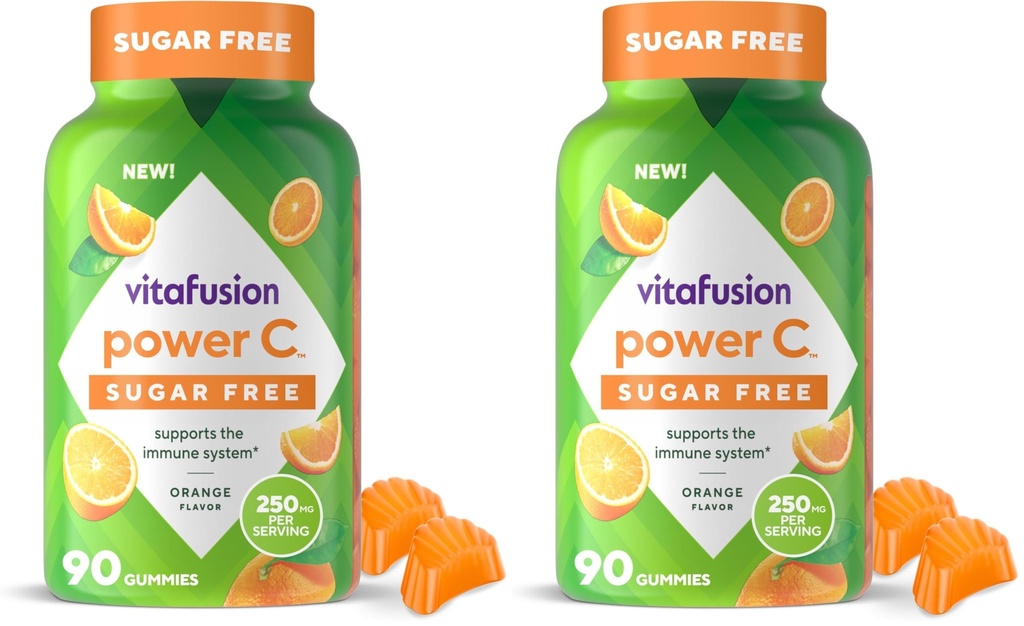 Vitafusion Sugar Free Power C Vitamin C Gummies,Daily Adult Vitamins for Immune System Support (1),Orange Flavor,90 Count (Pack of 2)