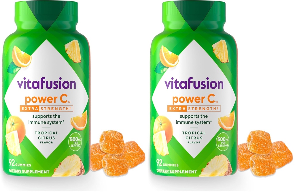 Vitafusion Extra Strength Power C Gummy Vitamins, Tropical Citrus Flavored Immune Support (1) Vitamins, 92 Count (Pack of 2)