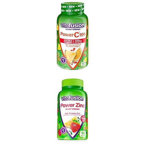 Bundle of Vitafusion Extra Strength Power C Gummy Vitamins, 92 Count + Vitafusion Power Zinc Gummy Vitamins, Strawberry Tangerine Flavored Immune Support (1), 90 Count