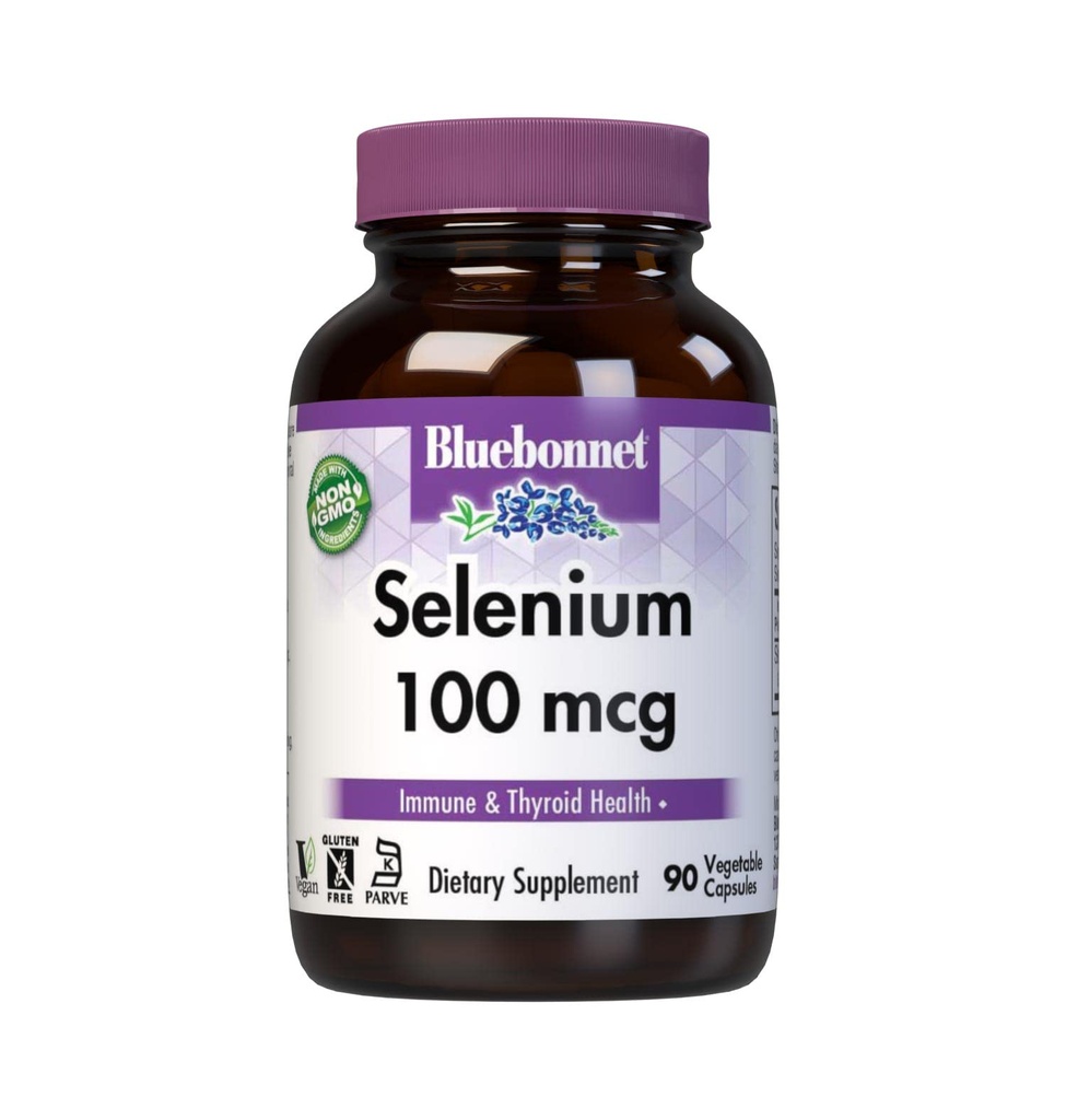 Bluebonnet Selenium 100mcg Capsules (L-selenomethionine) - Potent Antioxidant Support - Amino Acid Complex Selenium Supplement for Women &amp; Men - Vegan, Non-GMO, Gluten-Free - 90 Vegetable Capsules