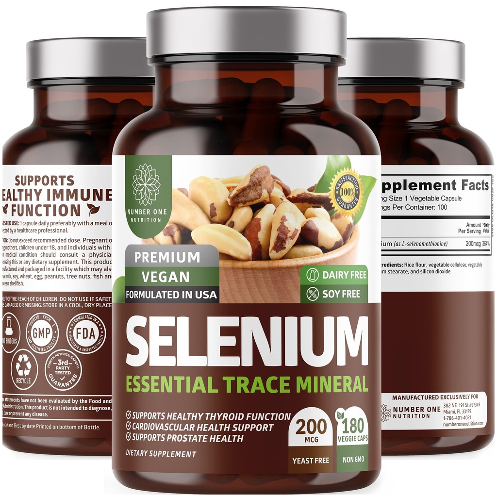 N1N Premium Pure Selenium [200MCG, Max Absorption] Essential Trace Mineral to Support Immunity and Prostate Function, 180 Veg Caps