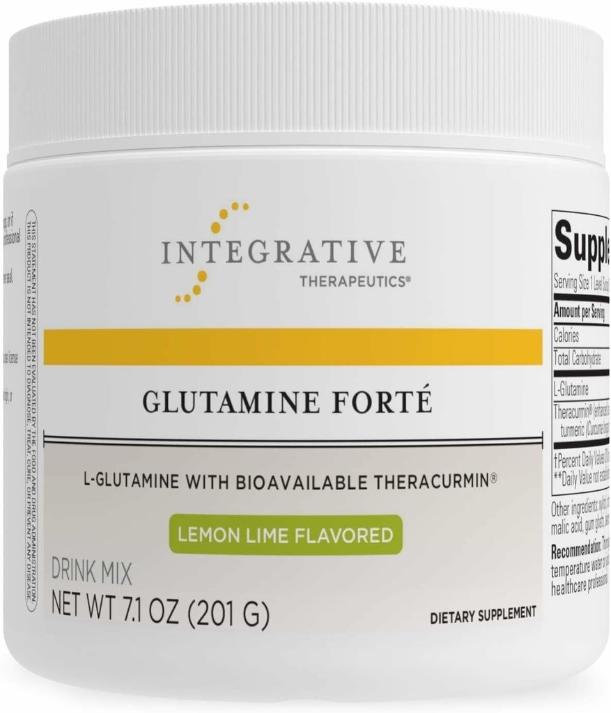 Terapéutica Integrativa Glutamine Forté - Suplemento diario de salud* - Gut Support Drink Mix* - Vegan, sin gluten &amp; sin lácteos - Lemon Lime Flavored - 7.1 oz (30 Servimientos)
